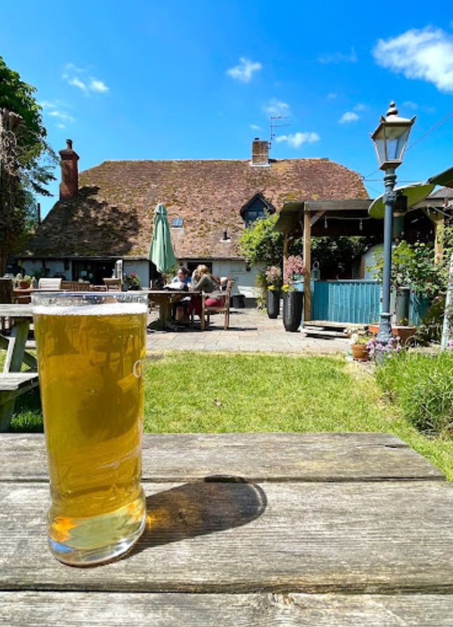 a pint overlooking the garden of the Cricketer's